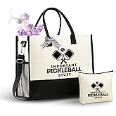 InnoBeta Pickleball Gifts for Women Canvas Tote Stuff Bag with Top Zipper, Shoulder Strap