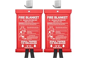 Fulljion Fire Blanket 2 Pack with Hooks,40” x 40” Emergency Fire Blanket for Home & Kitchen,High Heat Resistant Flame Suppression Fiberglass Fire Blankets for House Camping Car Office Warehouse
