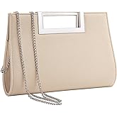 WALLYN'S Clutch Purse for Women PU Leather/Straw Evening Party Metal Grip Cut it out Handbag with Shoulder Chain Strap