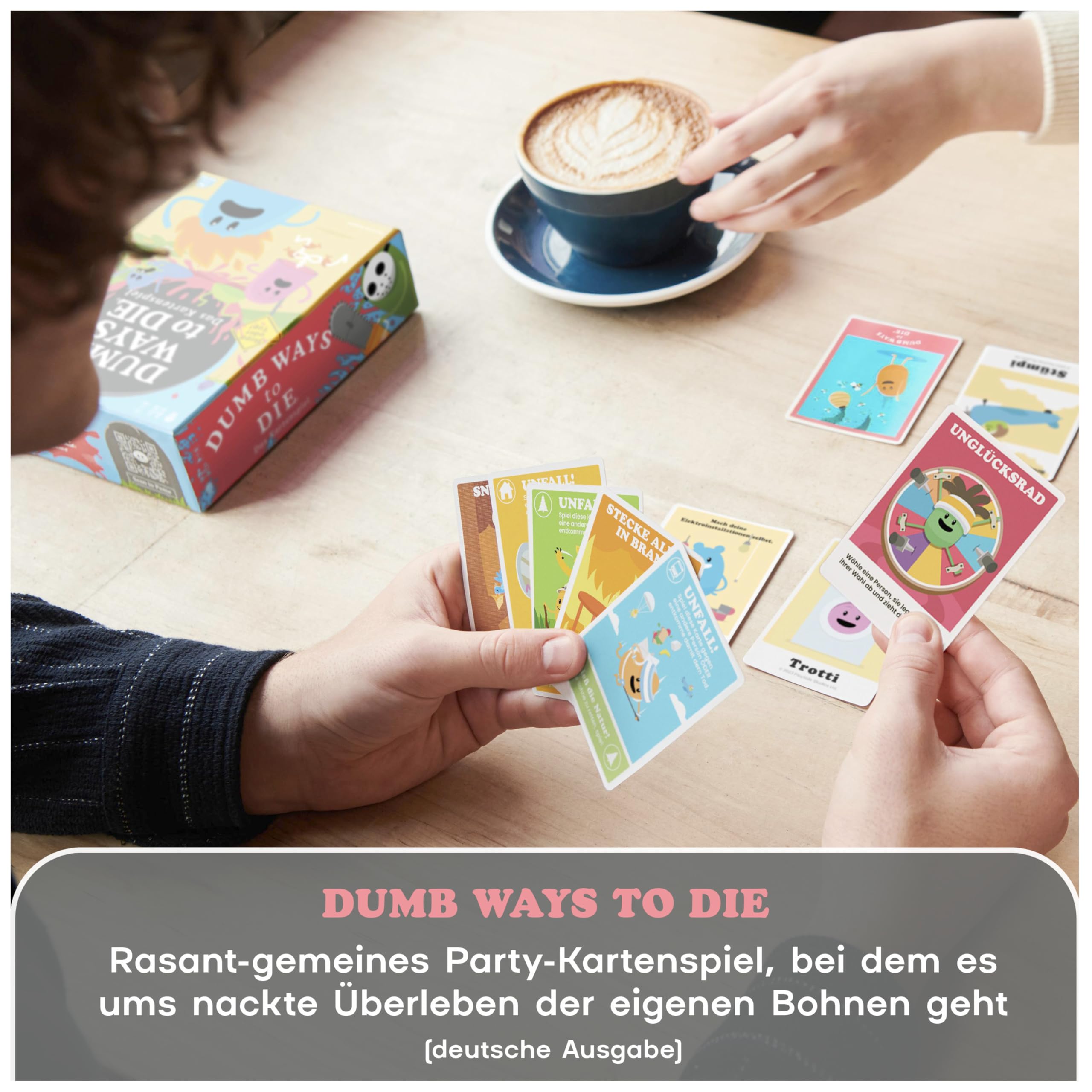 Spin Master Games Dumb Ways to Die, rasant-gemeines Kartenspiel, bei dem es ums Überleben der eigenen Bohnen geht, witziges Karten-Artwork mit Wackelbildern, 2-5 Spieler ab 12 Jahren, deutsche Ausgabe 3