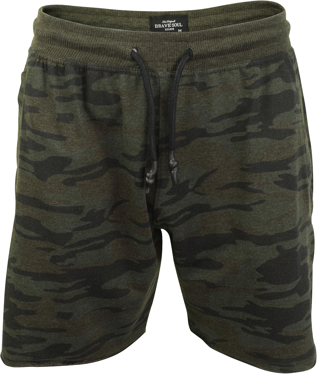 Mens Camo Jogger Shorts by Brave Soul Unfinished Hem (Dark Khaki Camo