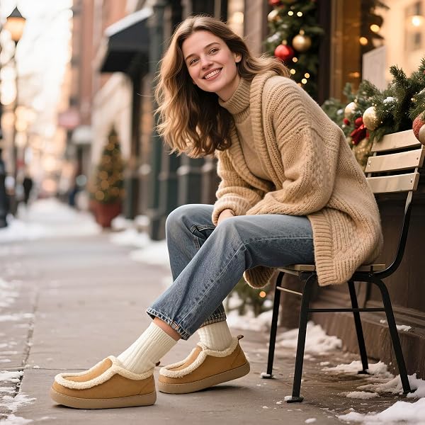 ZIZOR WOMEN’S WINTER BOOTIE SLIPPERS HOUSE SHOES – COZY WARM SUEDE WITH FUR LINING, MEMORY-FOAM INSOLE, CUTE DESIGN FOR INDOOR & OUTDOOR (TAN, SIZE 10)