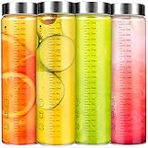 WXCWYQR Glass Juice Bottles with Lids, 25 Oz Wide Mouth Glass Water Bottles, for Juicing, Protein, Smoothie, Milk, BPA Free, Stainless Steel Lids, Shaker Bottles (25 Oz / 4 Pack)