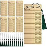 Book Lover Gifts, Vintage Bookmarks,12 PCS Reading List Bookmark with 12 PCS Green Tassels, Book Club Ideas Hosting, Library Card, Book Club Party Deacoration Favors, Book Tracker Book Marker
