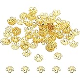PATIKIL Flower Bead Caps, 100Pcs 8x3mm Hollow Metal Spacer Bead End Caps for Jewelry Making Earring Bracelets Necklace DIY Crafting, Gold Tone