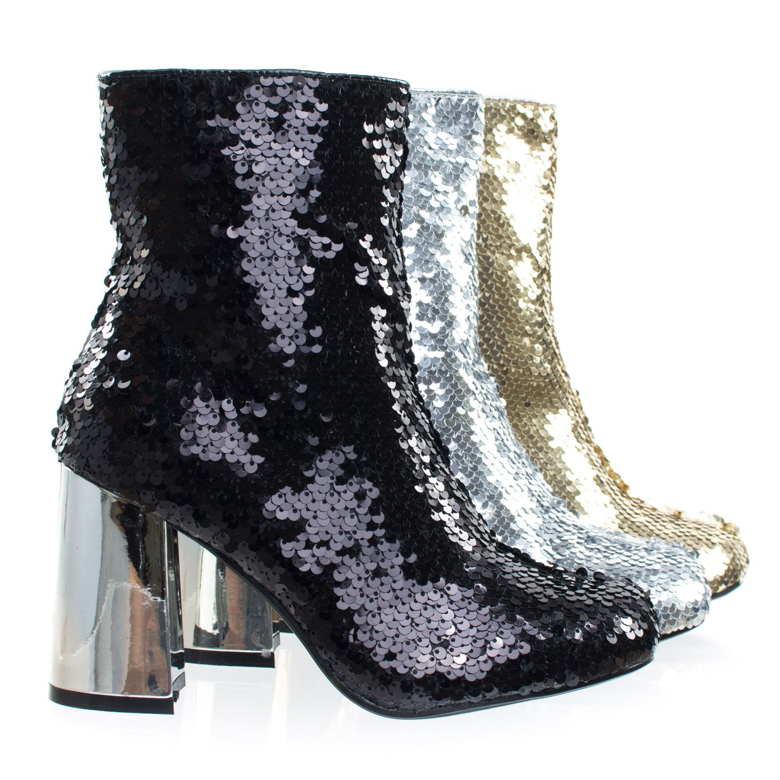Forever Link Block Heel Sequins Ankle Bootie, Women's Metallic Party Shoes