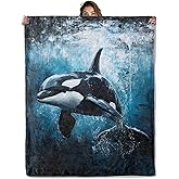 Orca Whale Ocean Blanket 50X60 in, Flannel Throw Blankets for Travel Camping Sofa Living Room Decor, Lightweight Cozy Soft Fuzzy Gifts for Women Adults Kids