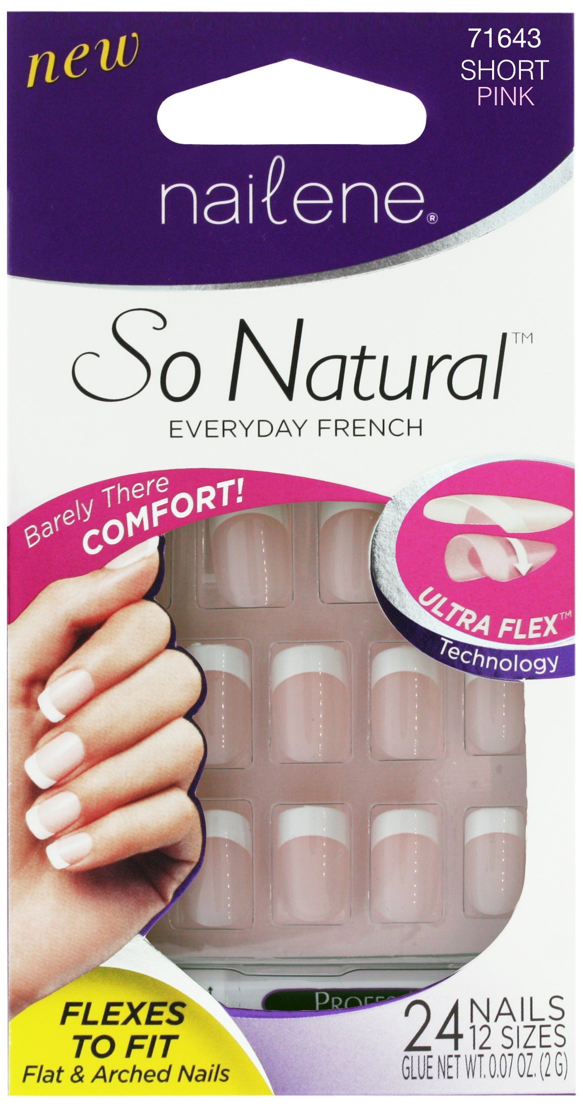 Nailene So Natural Ultra Flex Pink French Short Nails, 28 nails