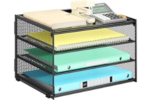 Lavatino 3-Tier Letter Tray Desk Paper Organizer – Black Mesh Metal File Tray Organizer for Desk, Office Supplies & Home Organization | Fits A4/Letter Paper, Mail, Magazines and Office Accessories