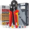 Baurix® Ferrule Crimping Tool Kit, Automatic Crimper Tool with Ergonomic Grip and 1800pc Wire Ferrules, AWG 23-7 Self Adjusting Crimping Pliers, Ratcheting Crimpers for 0.25-10mm², Electrician Tools