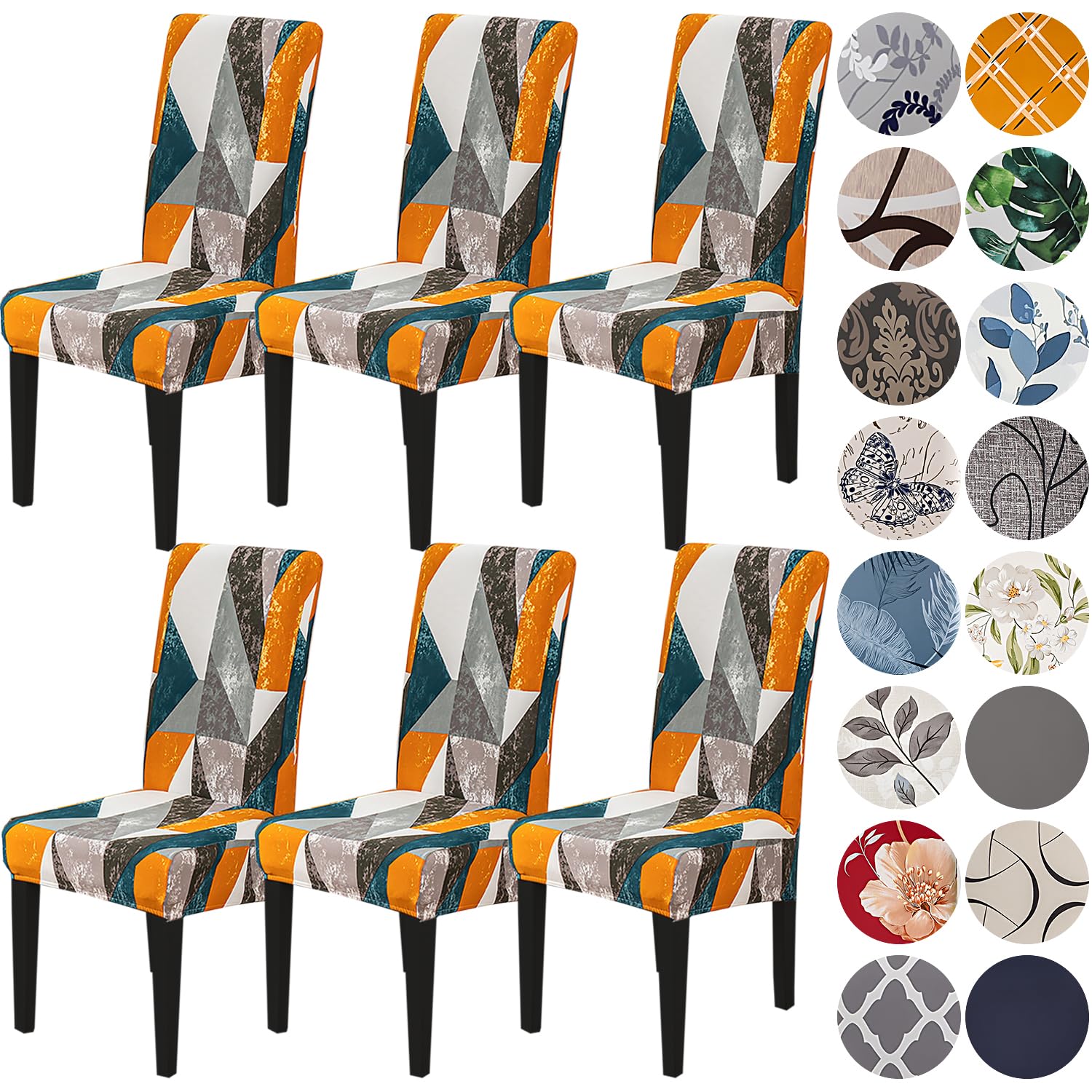 HZDHCLH Chair Covers Slipcovers 4/6 PCs Stretch Removable Washable Short Dining Chair Protector Cover Seat for Hotel,Dining Room,Ceremony（Classic Geometry,6 PCS） — image 1