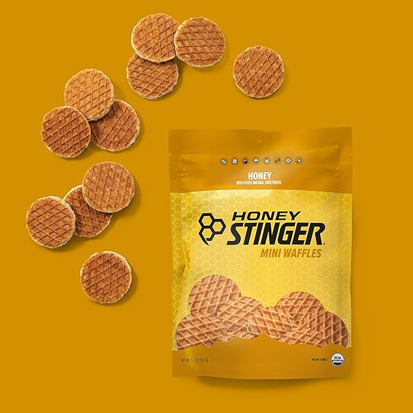 HONEY STINGER ORGANIC MINI HONEY WAFFLES, ENERGY STROOPWAFEL FOR EXERCISE, ENDURANCE AND PERFORMANCE, SPORTS NUTRITION FOR HOME & GYM, PRE AND POST WORKOUT, 1 BAG, 5.3 OUNCES