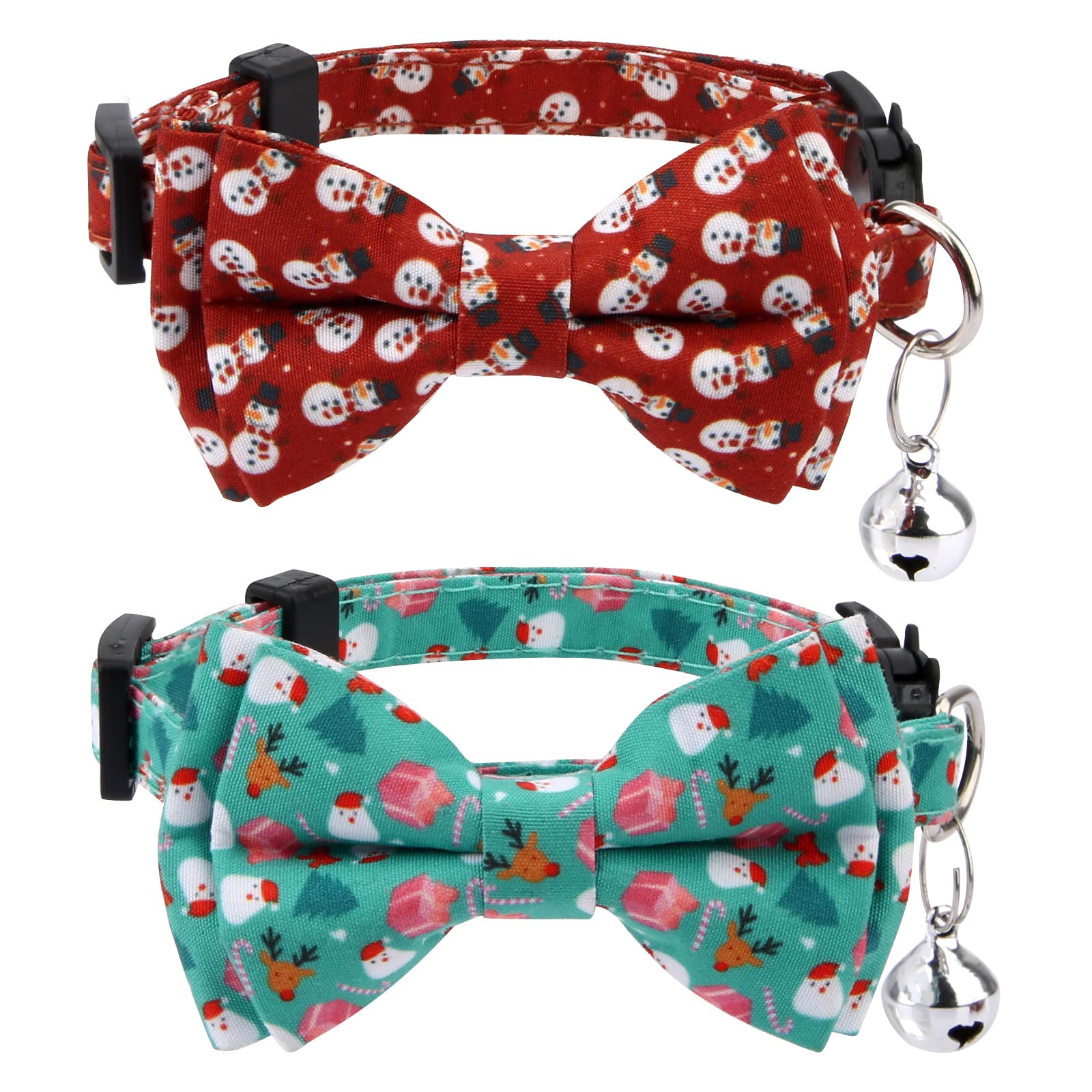 LUTER 2pcs Christmas Cat Collar with Bells and Bow Tie, Adjustable Cat Collar Breakaway Cute Christmas Themed Kitten Collar for Female and Male Cats Puppy