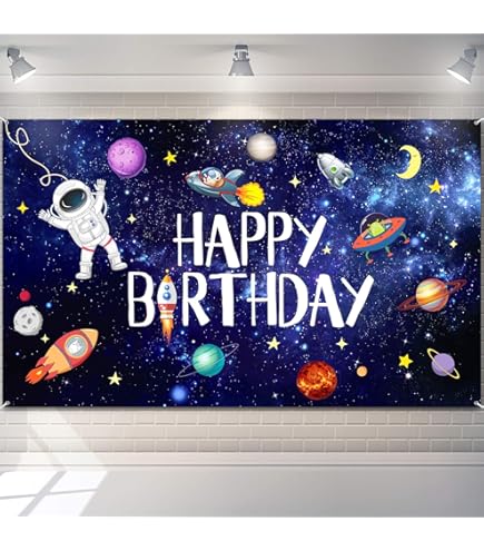 CRTPOD Space 4th Birthday Backdrop Reach Four The Stars Cartoon Universe Astronaut Birthday Photography Background for Kids Boys Birthday Party Decorations Banner Photo Photobooth Props 10x8ft