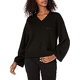 Armani Exchange Womens Knit V Neck Pullover Sweater with Balloon Sleeves
