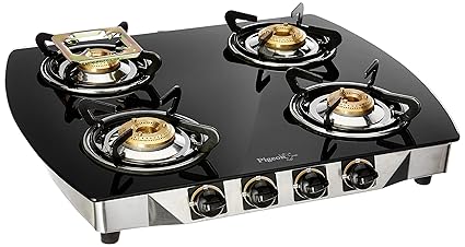 Pigeon by Stovekraft Blackline Oval SS 4 Burner Gas Stove, Black