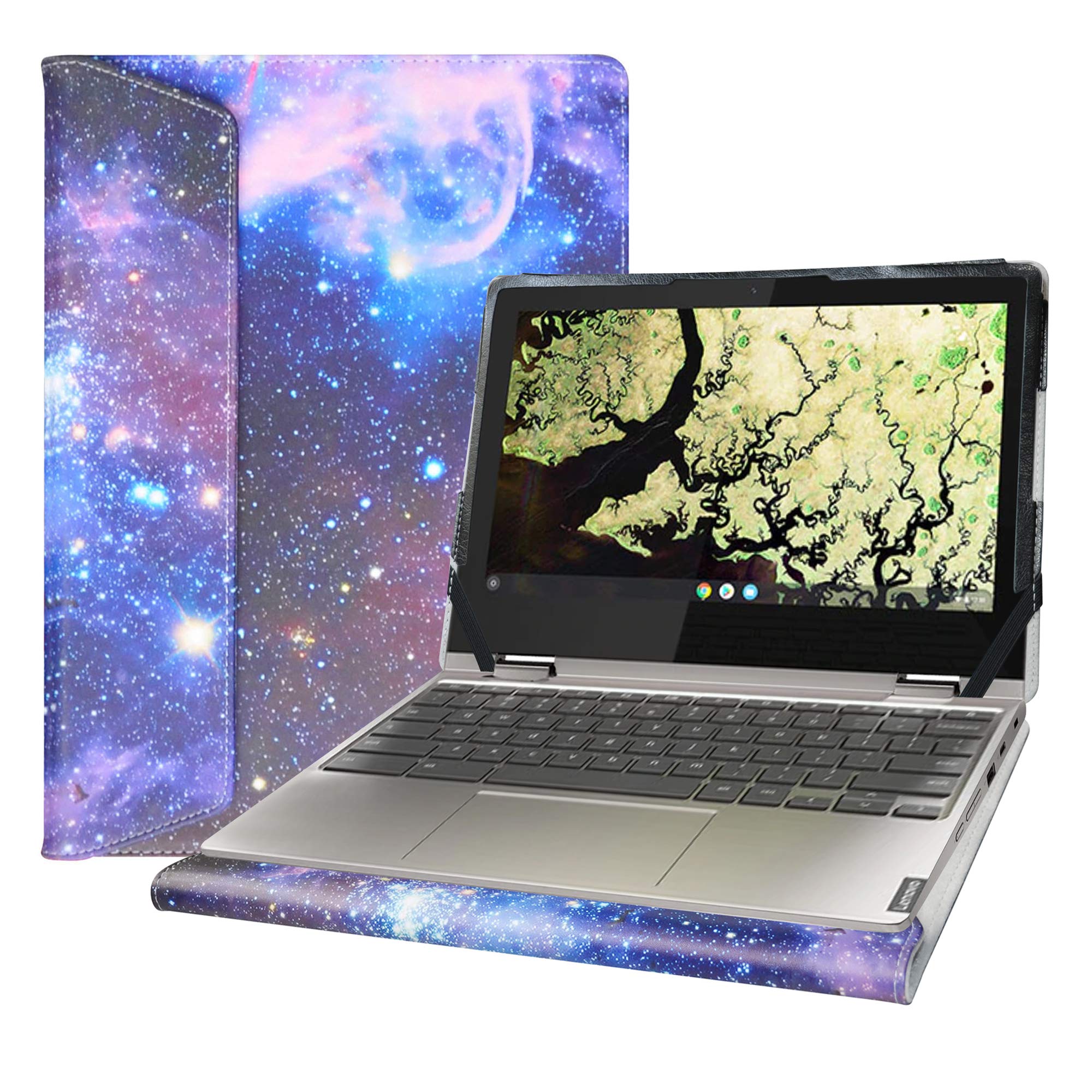 Alapmk Protective Case Cover For 11.6" Lenovo Chromebook C340 C340-11, Flex 3i, IdeaPad Flex 3 11IGL05 Laptop, Galaxy, Black, Modern, Unique Elastic Bands for Secure Fit, Protecting Laptops