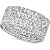 The Bling Factory Rhodium Plated Micro-Pave Iced Out Cubic Zirconia Band Ring