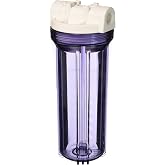 Hydronix HF3-10CLWH12, 10" Clear Housing with White Rib Cap for RO &amp; Filtration Systems, 1/2" Ports