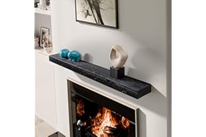 BoscoMondo Solid Wood Fireplace Mantel Shelf, Floating Mantle for Living Room, Farmhouse Rustic Wood Mantel, Easy Wall Mount with Heavy-Duty Metal Bracket (60", Intense Black)