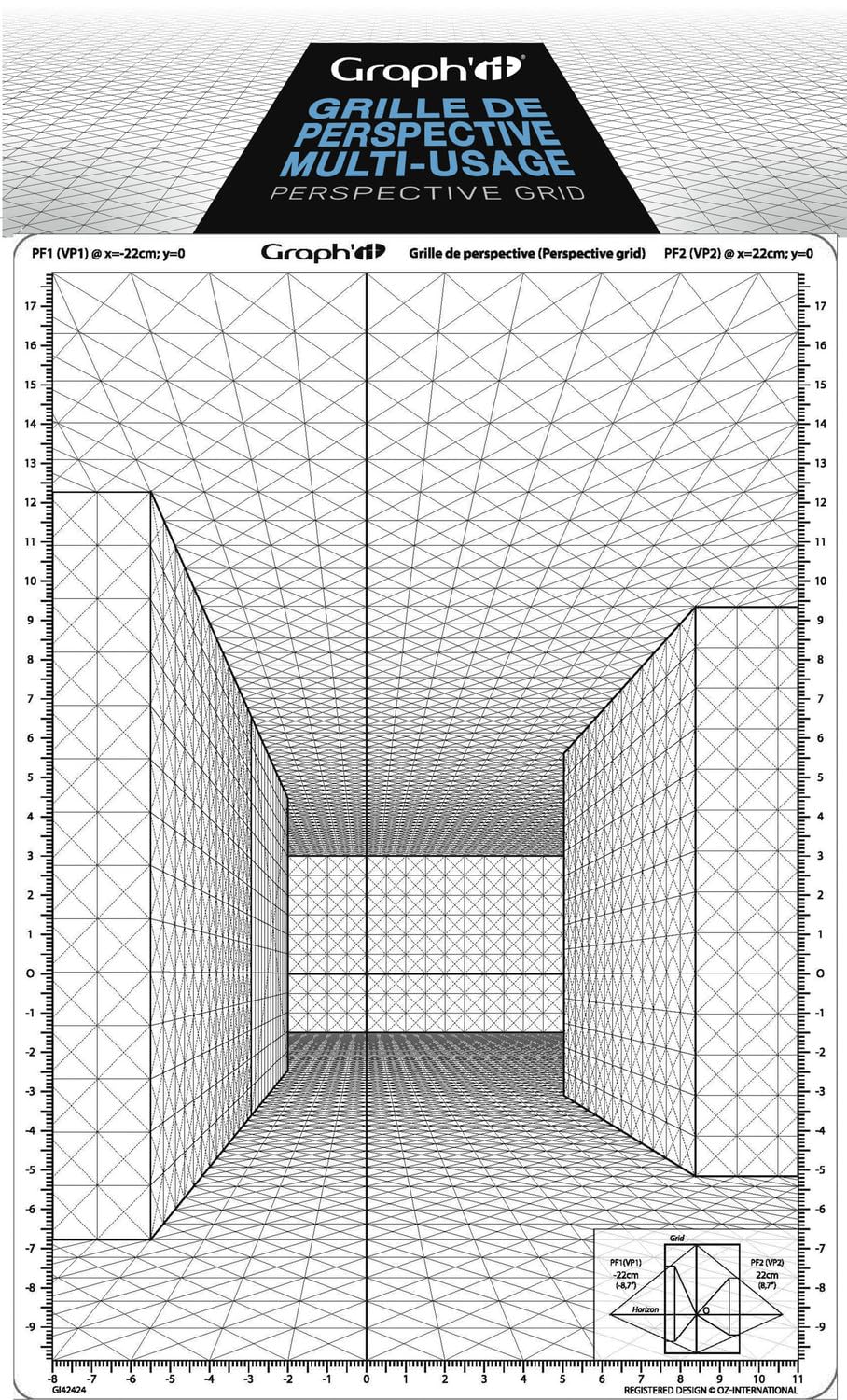 Graph'it - Flexible Perspective Grid - Drawing Tool for Students and Professionals - Front Perspective Street Template - Multi-Purpose - A4 Size