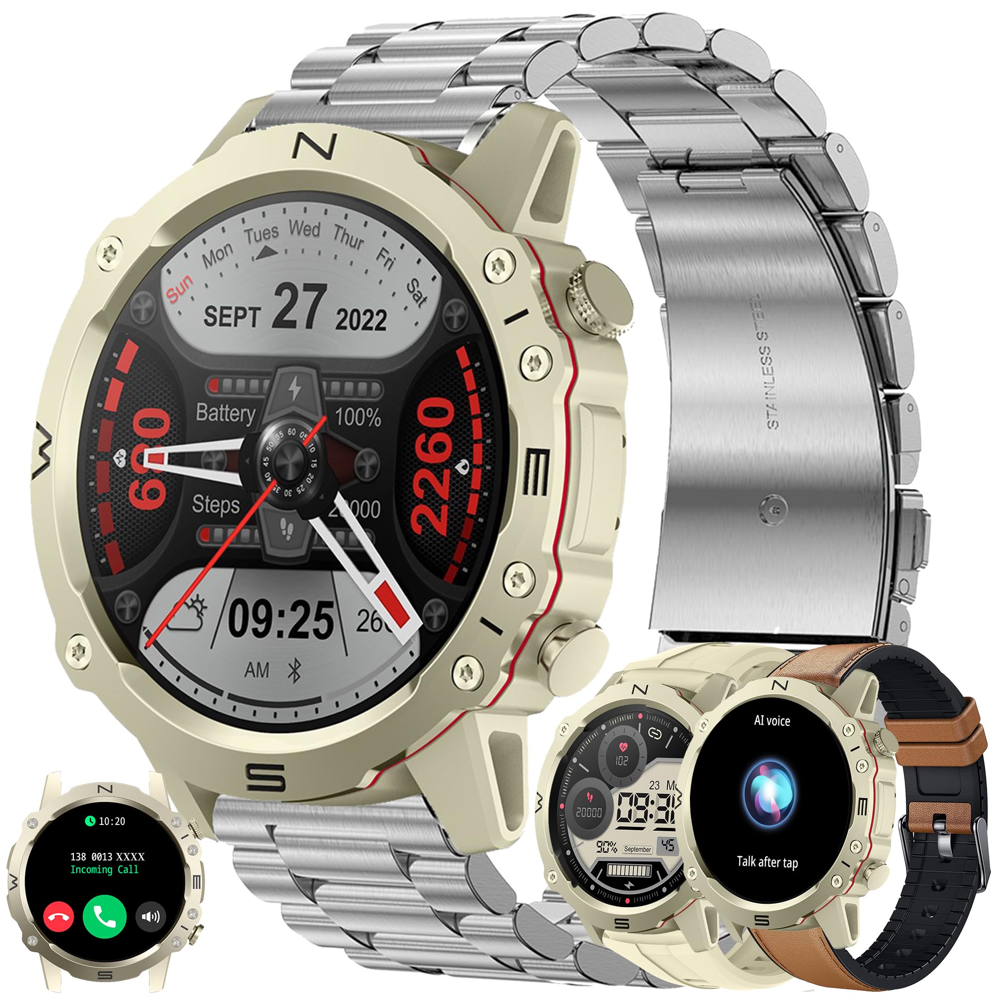 ZPIMY Men's Smart Watch with Bluetooth Calling, 1.52 Inch AMOLED Smartwatch with 123 Sports Modes 5ATM Waterproof Sleep Heart Rate SpO2 Activity Tracker Smart Watch for iOS Android (Silver)