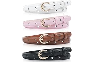 Kajeer Girls Belt 4/3 Pack, kids Leather Belt Pu Cute Gold Round Buckle Heart Hole Youth Toddler Belt for Uniform Casual