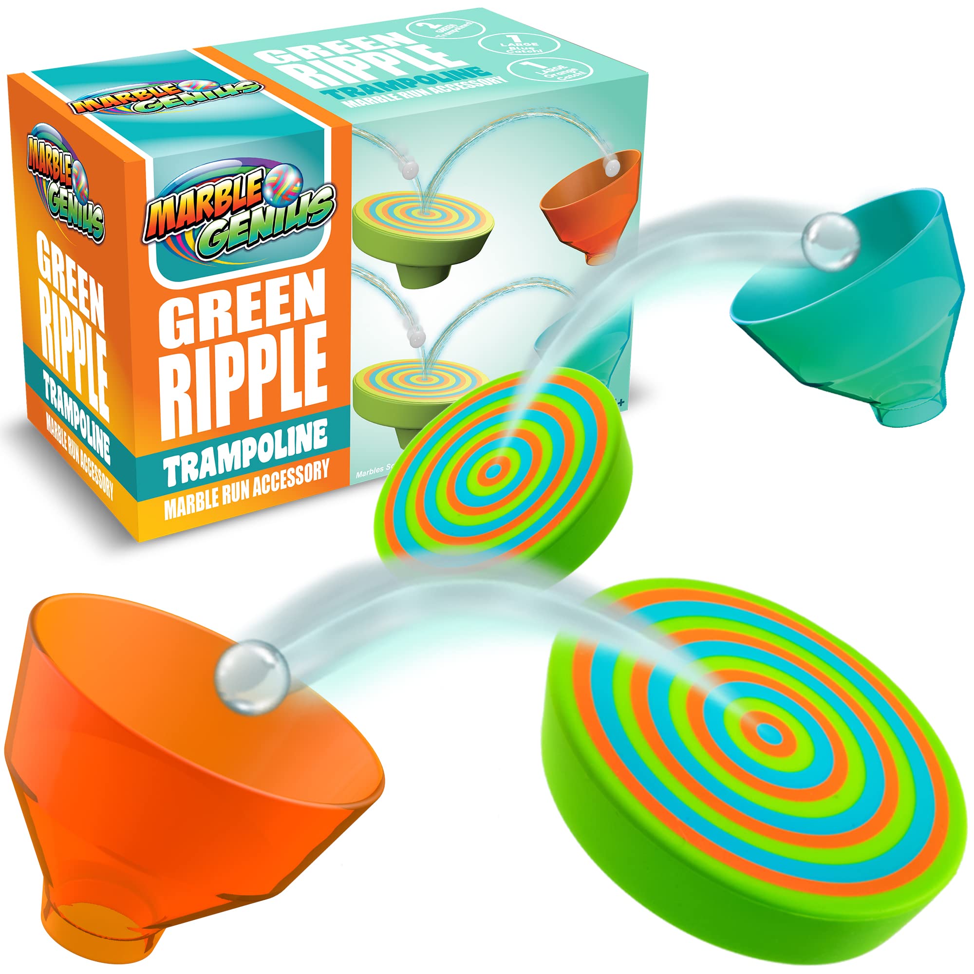 Marble Genius スタント トランポリンセット 特許取得済トランポリン2個とキャッチバケツ2個付き 他のMarble Genius 製品に対応 オンラインアプリ付き 対象年齢5歳以上 Green Ripple
