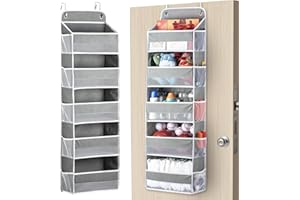 ATRASTOUT Over The Door Organizer Storage 5-Shelf Hanging Closet Organizer, Door Organizer Hanging Bathroom, Breathable 5 Large Capacity+10 Side Pockets, Xmas Gift for Her, Kitchen Home Living Room Door, Grey