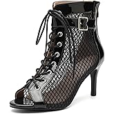 Enelauge Women's Mesh Sandals Summer Booties Mesh Booties Zipper Peep Toe Lace Up Buckle Strap Kitten Heels Comfortable Sexy Wedding Bridal Party Dress Shoes