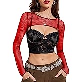 Avidlove Women Fishnet Long Sleeve Crop Top See Through Shirt Sheer Blouse Sexy Outfits