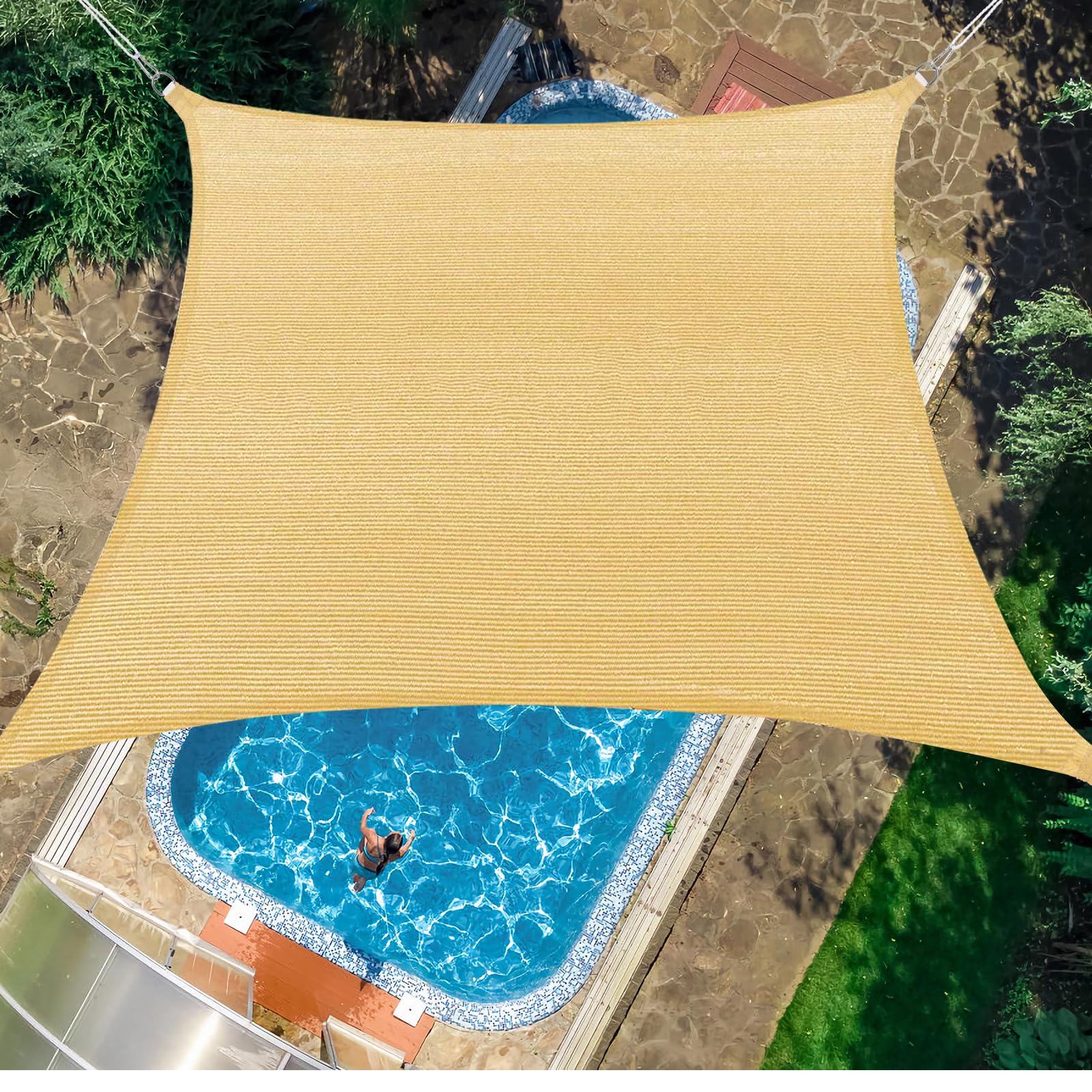 Minicoco Sun Shade Sail 4X2M Garden Shade Sun Sail Rectangle Sun Canopy for Garden 85% UV Block with Rope Snap Hook for Outdoors Garden Party Pale Yellow Waterproof Pergola Cover