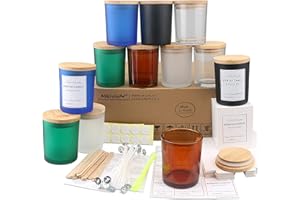 MILIVIXAY 12 Pack 10 OZ Multicolored Glass Candle Jars with Lids and Candle Making Kits - Bulk Empty Candle Jars for Making Candles - Spice, Powder Containers.