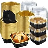 Gandeer 200 Pack 5 oz Mini Cake Pans with Lid, Aluminum Foil Mini Baking Tins, Square Disposable Cupcake Baking Cups Dessert Containers for Wedding Birthday Party Picnic Gathering(Black,Classic)