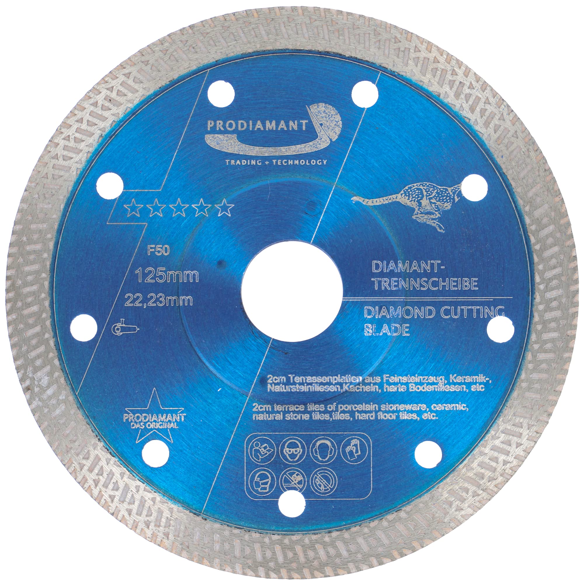 PRODIAMANT professional diamond cutting disc for tiles/fine stoneware F50 extra thin 125 mm x 22.2 mm diamond cutting disc for up to 20mm plate thickness