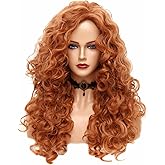 Rugelyss Long Wavy Wigs 28 Inches Natural Copper Fox Red Synthetic Kinky Curly Hair Wig for Women