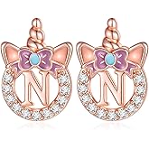 C-leen Unicron Initial Earrings for Girls Teens, 925 Sterling Silver Post Stud Earrings Initial Unicorn Earring Birthday Christmas Gifts for Girls Teens