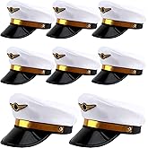 SGBETTER 8 Pack Adult Pilot Hats Bulk Adjustable Airplane Pilot Hat Airline Captain Hat for Men Women Halloween Party Dress up Props