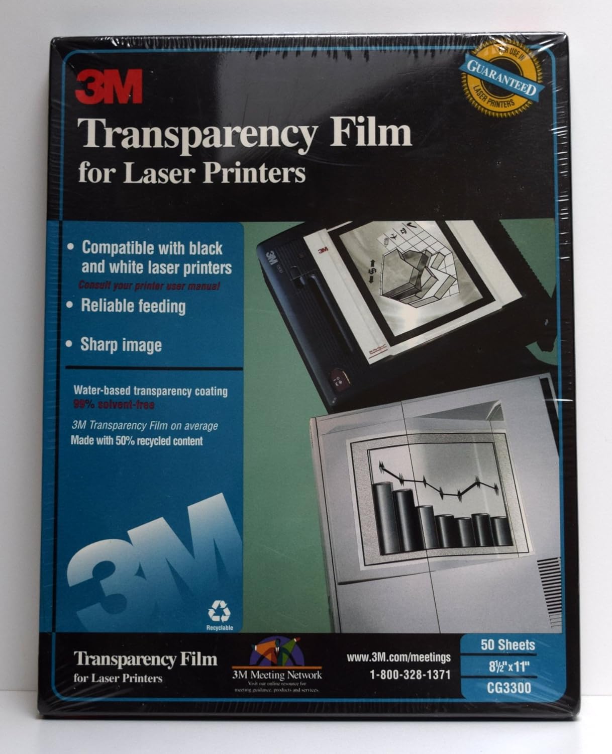 3M CG3300 Transparency Film for Laser Printers, 50 Sheets