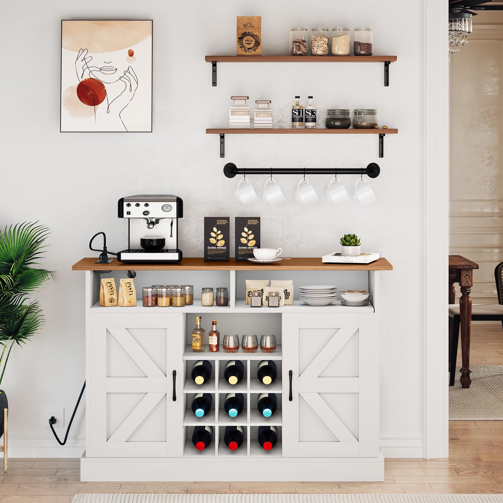 YITAHOME Farmhouse Sideboard Buffet Cabinet, 47" Wine Bar Cabinet ...