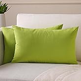 Encasa XO Throw Pillow Covers 12x20 in Set of 2 Lime Green | No Inserts | Cotton Pillow Covers for Living Room, Bed, Sofa, Couch | Decorative Cushion Covers with Improved Zipper