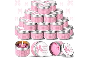 TLY 24 Pcs Bow Baby Shower Favors for Girls Pink Coquette Bow Candles with Lid Rustic Tealight Candle Wedding Gender Reveal Baby Shower Thank You Gifts(1.2 Oz,Pink)