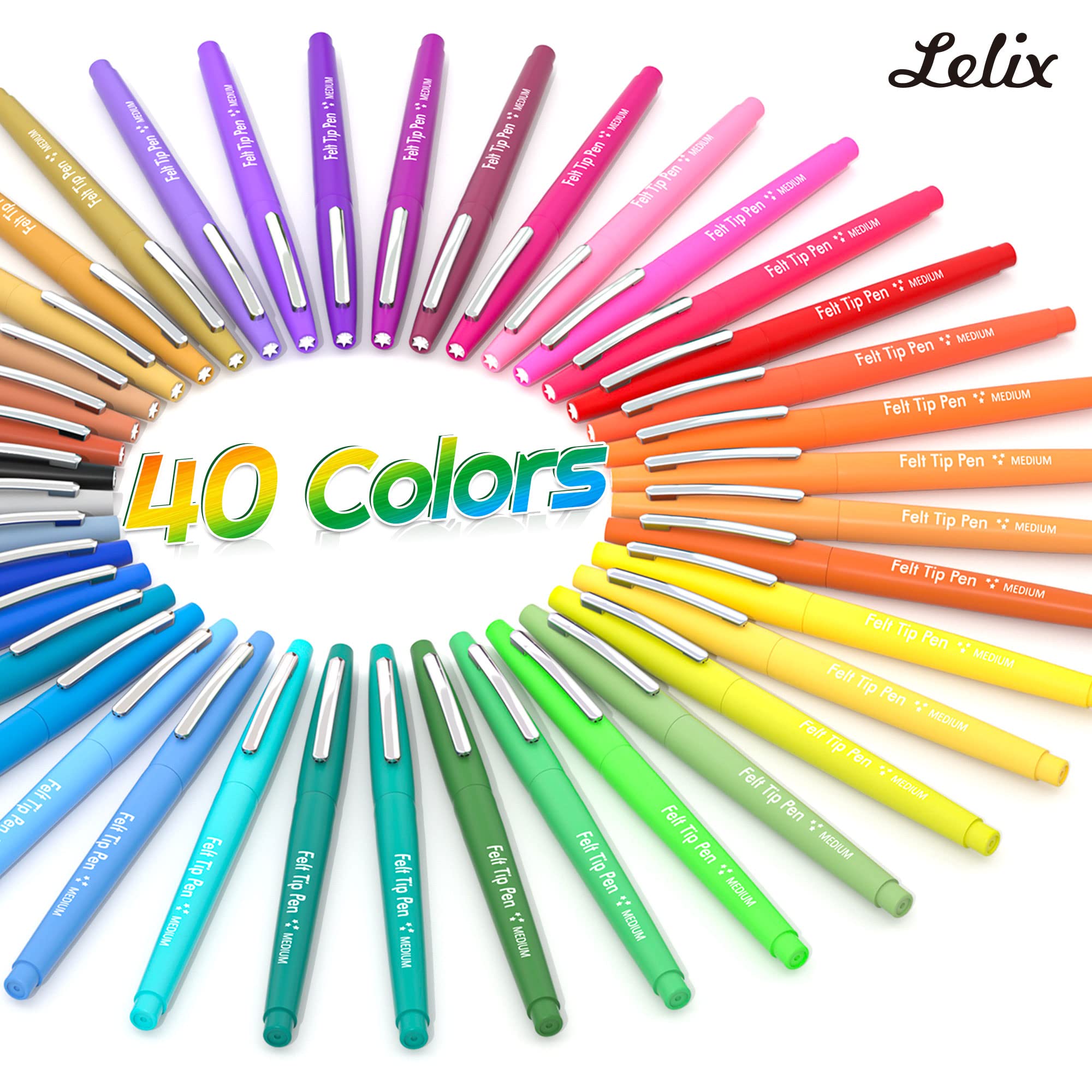 Mua Lelix 40 Colors Felt Tip Pens, Medium Point Felt Pens, Assorted ...