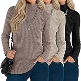 Velvelhall 3 Pack Women's Long Sleeve Turtleneck Sweaters, Curved Hem Ribbed Tunic Tops Loose Fit Pullover Basic Layer