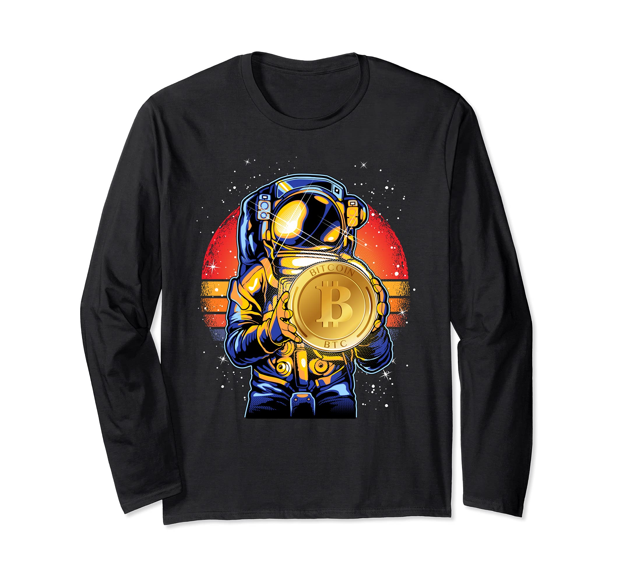 Bitcoin Astronaut HODL to the Moon Crypto BTC Retro Vintage Long Sleeve T-Shirt