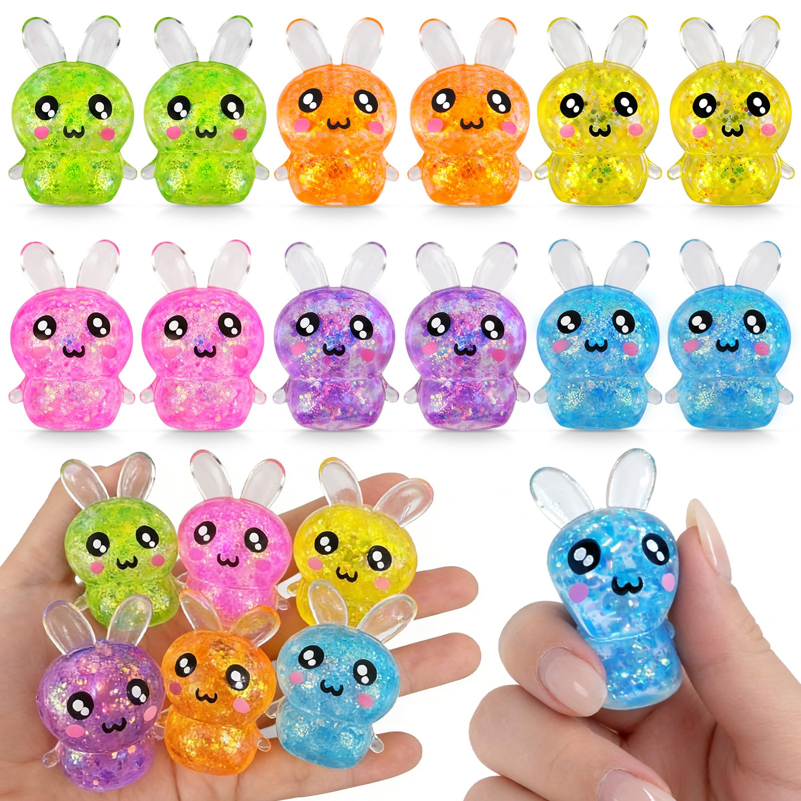 HEAEUNK Easter Egg Fillers, 12 Pcs Bunny Sugar Squishy Toys, Slow Rising Glitter Squishies, Easter Basket Egg Stuffers for Teens Adults