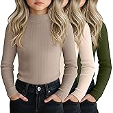LessonZoo 3 Pack Girls' Mock Turtleneck Shirts Cotton Long Sleeve Ribbed Tops Slim Fit Casual Base Layer for Kids Winter