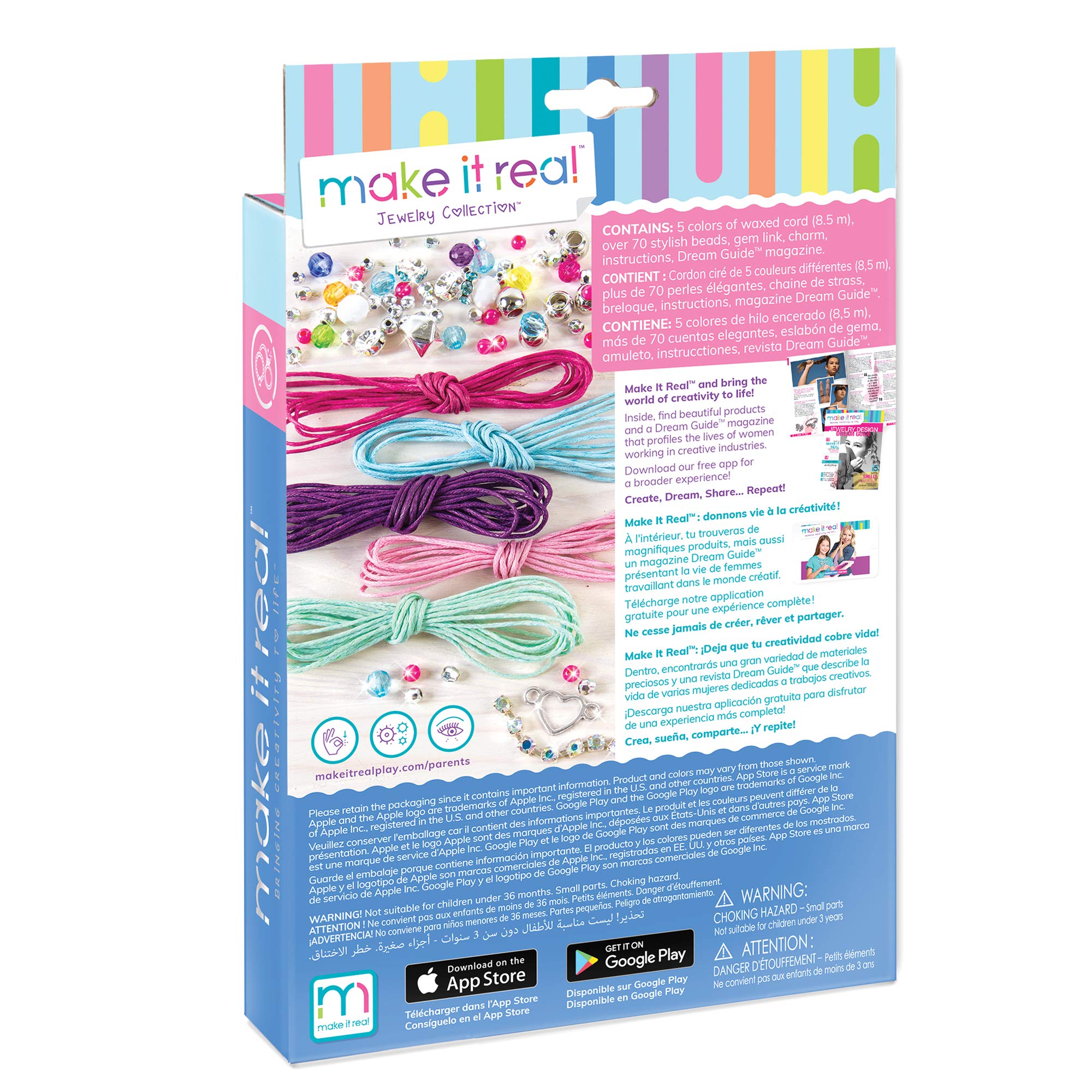 Make It Real: Rainbow Bling Bracelets Kit - Create 5 Unique Cord Charm Bracelets, 82 Pieces, Includes Play Tray, All-in-One, DIY Kit, Tweens & Girls, Arts & Crafts, Kids Ages 8+