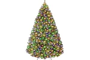 GAOMON 7.5FT Prelit Fluffy Noble Fir Artificial Christmas Tree with 600 Multicolor Lights& 9 Modes, Hinged Branches& 2200 Tips, Artificial Christmas Tree Includes Stand with Foot Switch for Holiday Home Deco