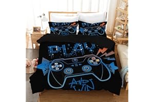 GENEHELF Teens Gamer Duvet Cover Modern Gamepad Comforter Cover for Kids Boys Children Video Game Bedding Set Player Gaming Comforter Cover Breathable Decorative Room (Blue, Twin)